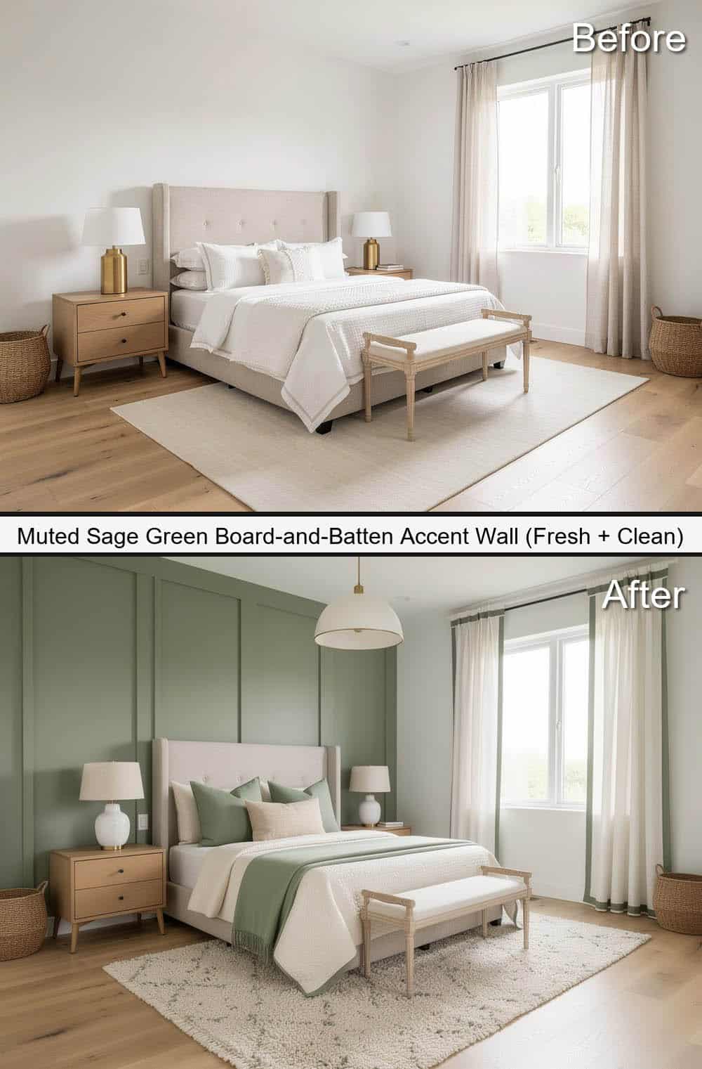 Muted Sage Green Board-and-Batten Accent-Wall (Fresh + Clean)&nbsp;