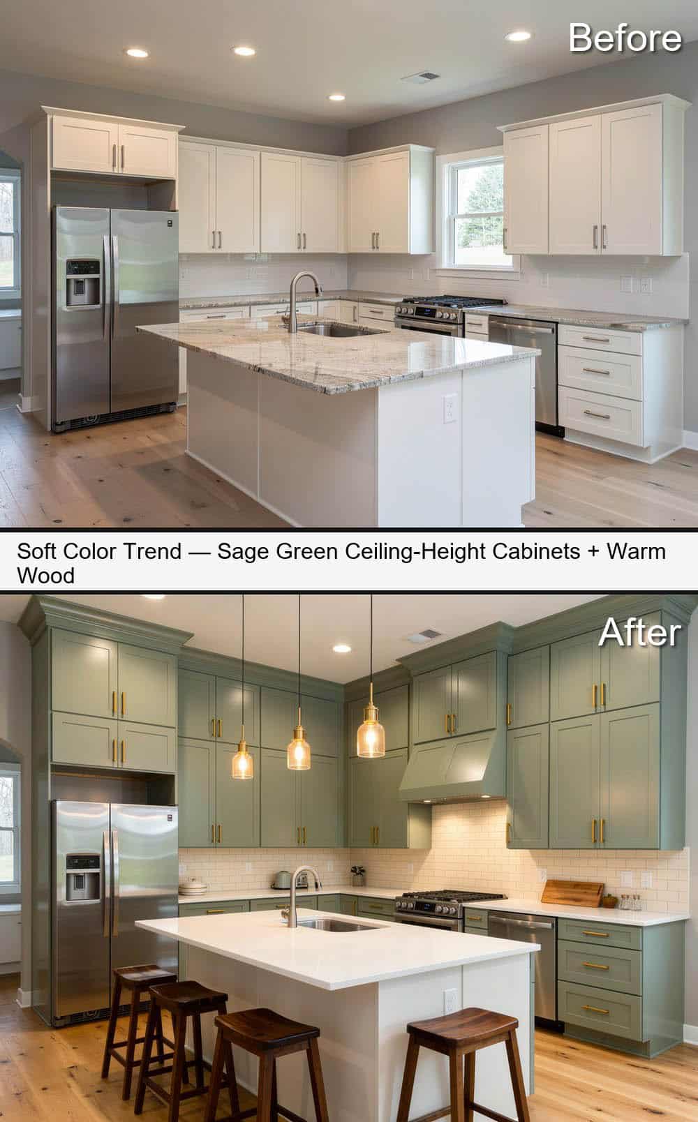Soft Sage Statement Kitchen with Warm Wood Accents
