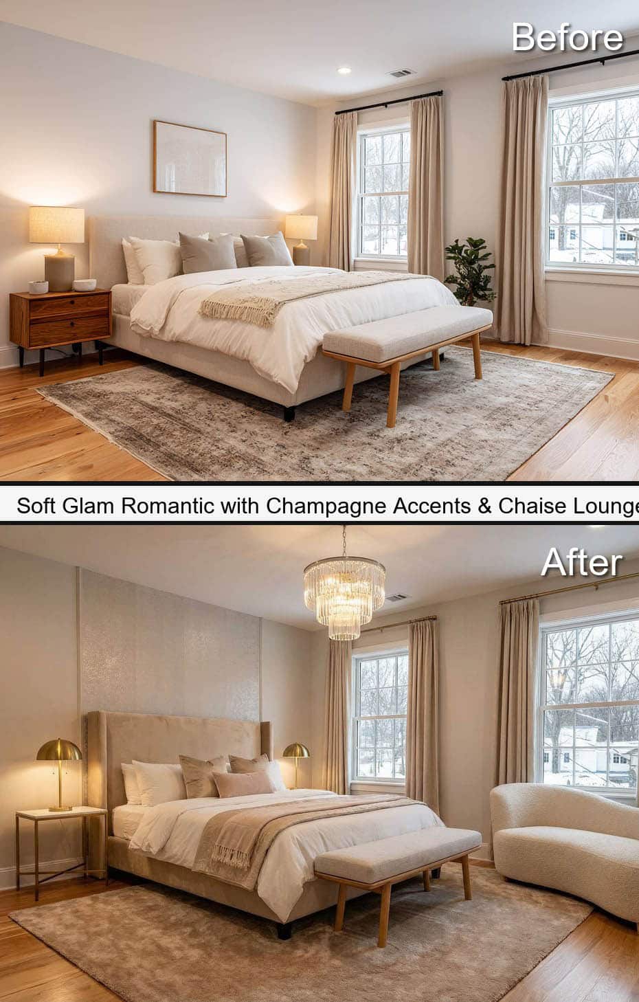 Soft Glam Romantic with Champagne Accents & Chaise Lounge