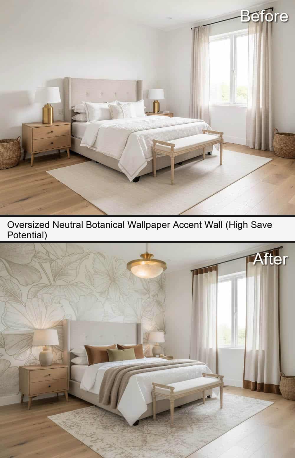 Oversized Neutral Botanical Wallpaper Accent-Wall (High Save Potential)