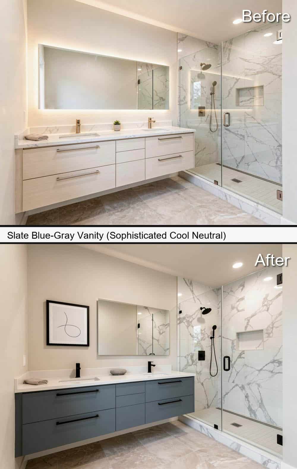 Slate Blue-Gray Vanity, Sophisticated Cool Neutral