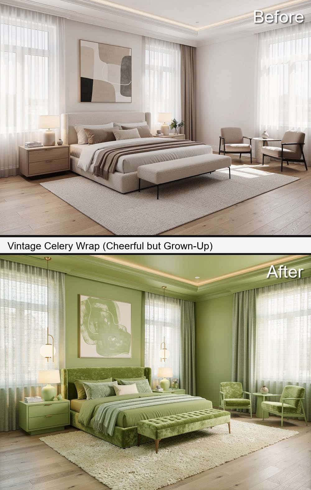 Vintage Celery Wrap Bedroom (Cheerful & Fresh)
