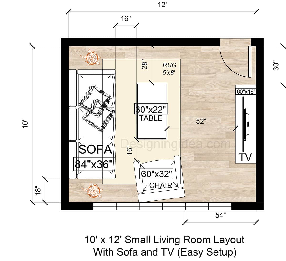 10x12 Small Living Room Layout With Sofa and TV&nbsp;