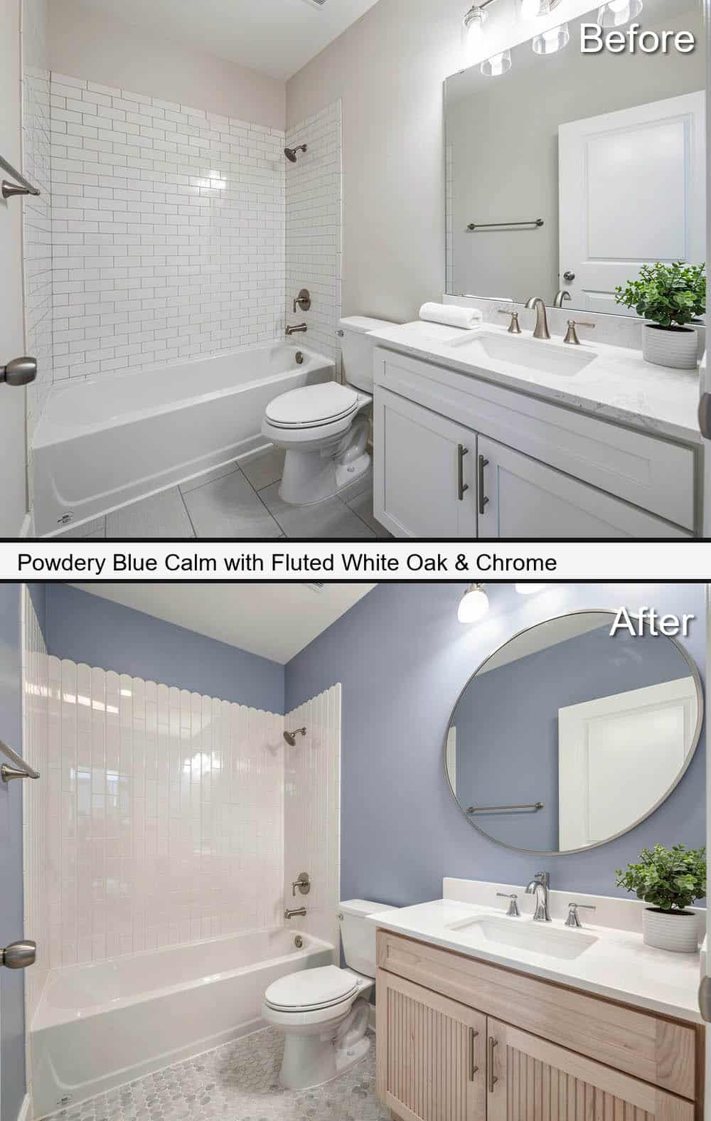 Powdery Blue Calm with Fluted White Oak & Chrome