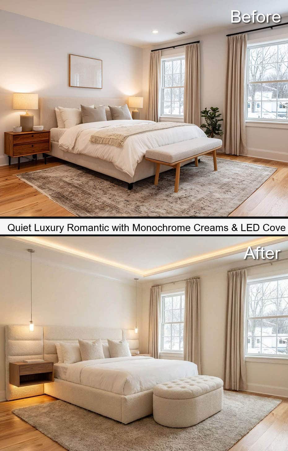 Quiet Luxury Bedroom with Monochrome Creams & LED Cove