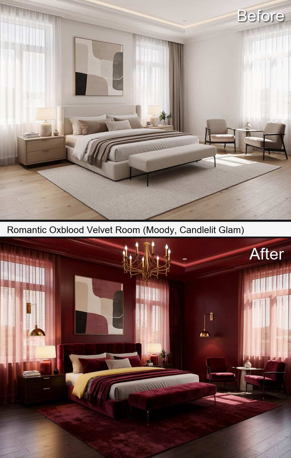 Romantic Oxblood Velvet Room (Moody, Candlelit Glam)