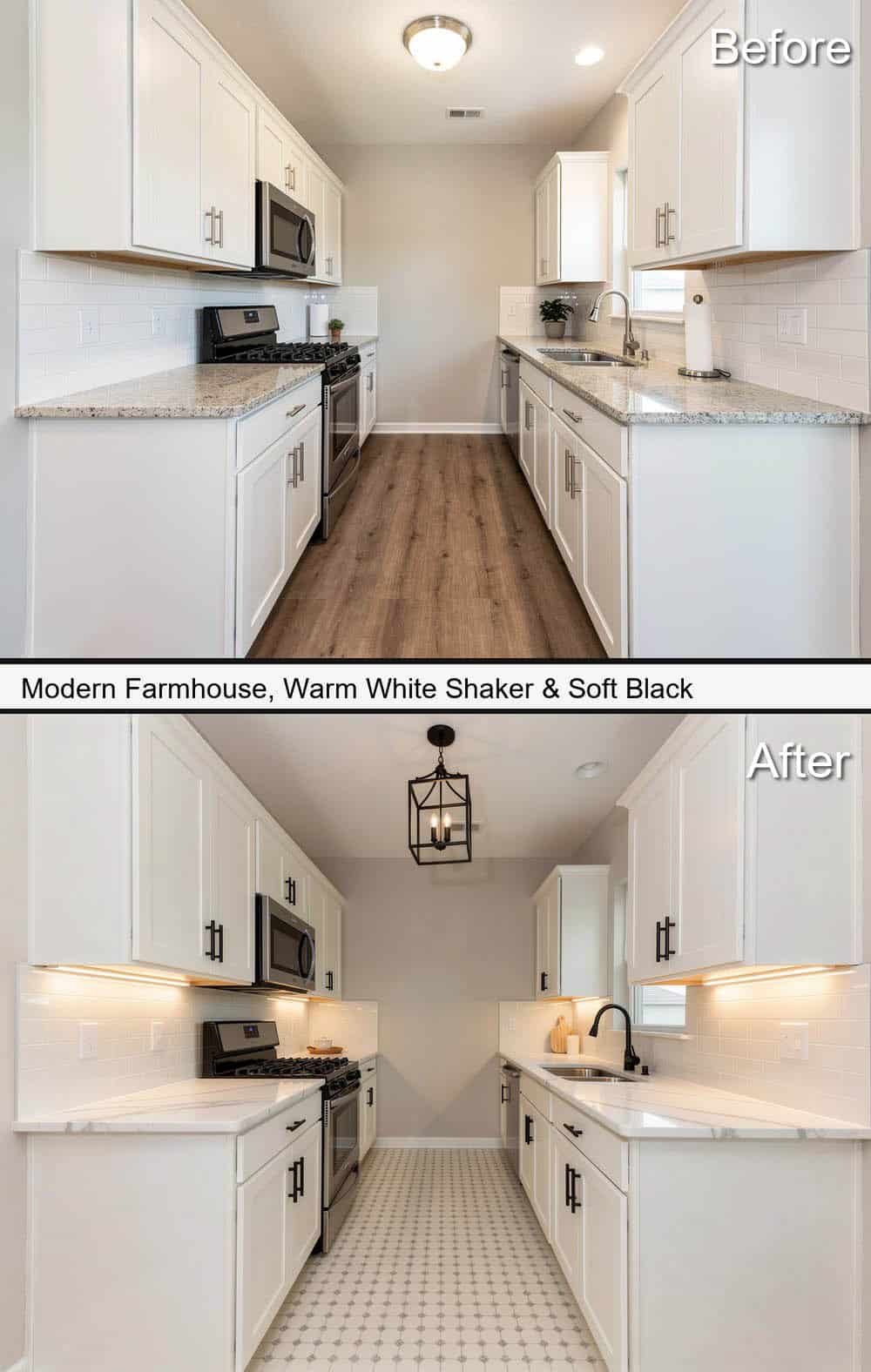 Modern Farmhouse Kitchen with Warm-White Shakers, Soft Black & Pattern Tile