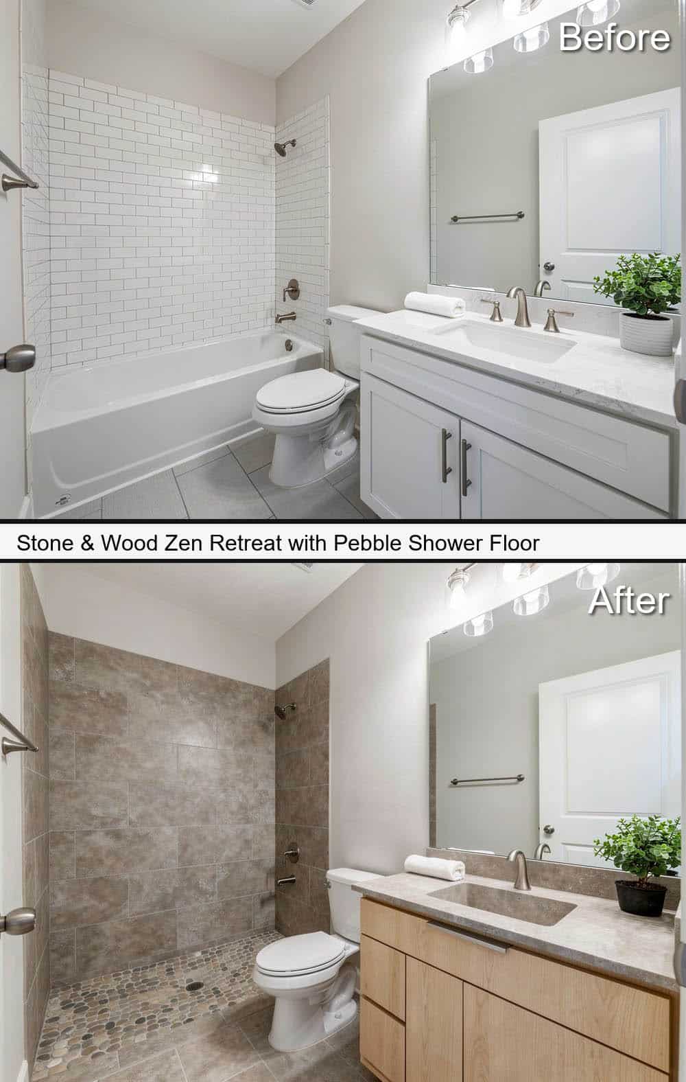 Stone & Wood Zen Retreat with Pebble Shower Floor