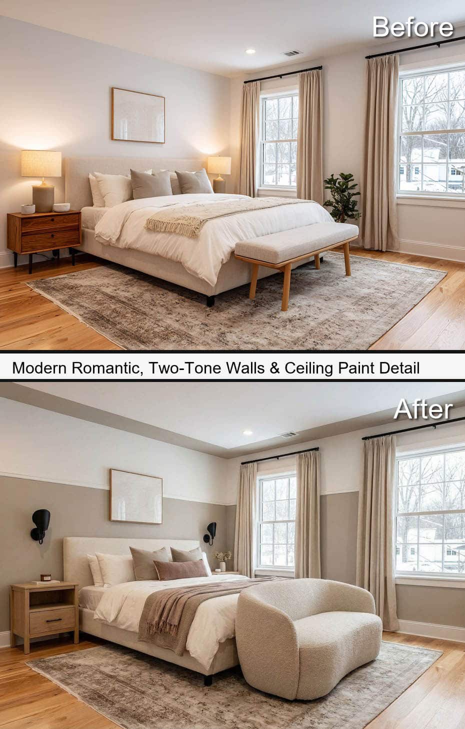 Bedroom with Two-Tone Walls & Ceiling Paint Detail