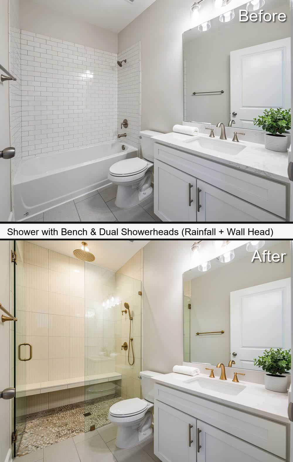 Shower with Bench & Dual Showerheads (Rainfall + Wall Head)&nbsp;