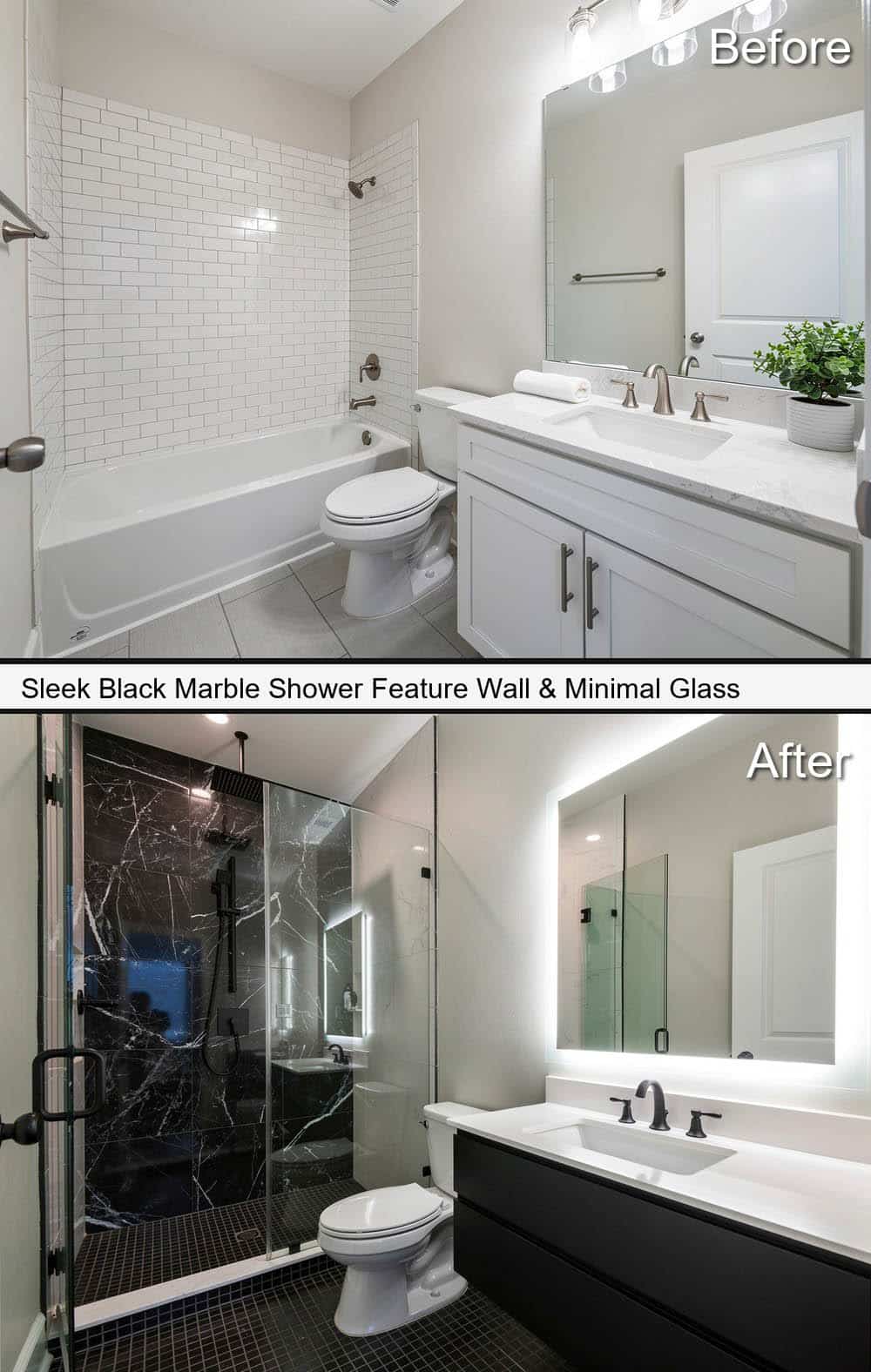 Sleek Black Marble Shower Feature Wall & Minimal Glass&nbsp;