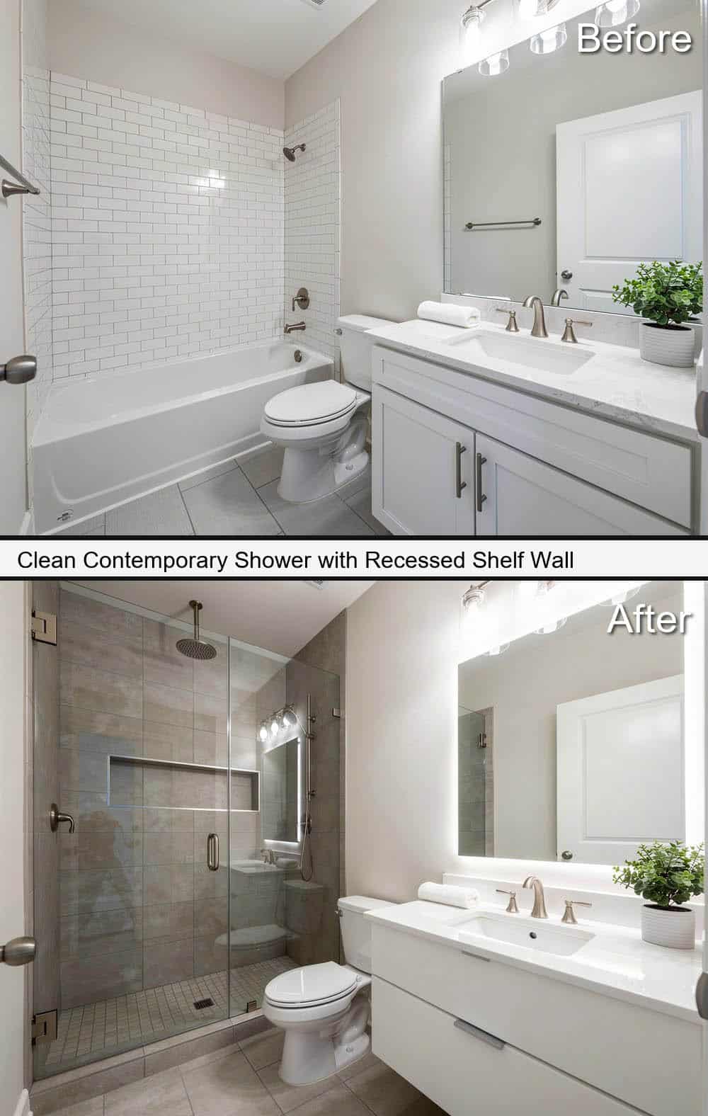 Calm Contemporary Shower with Recessed Shelf Wall&nbsp;