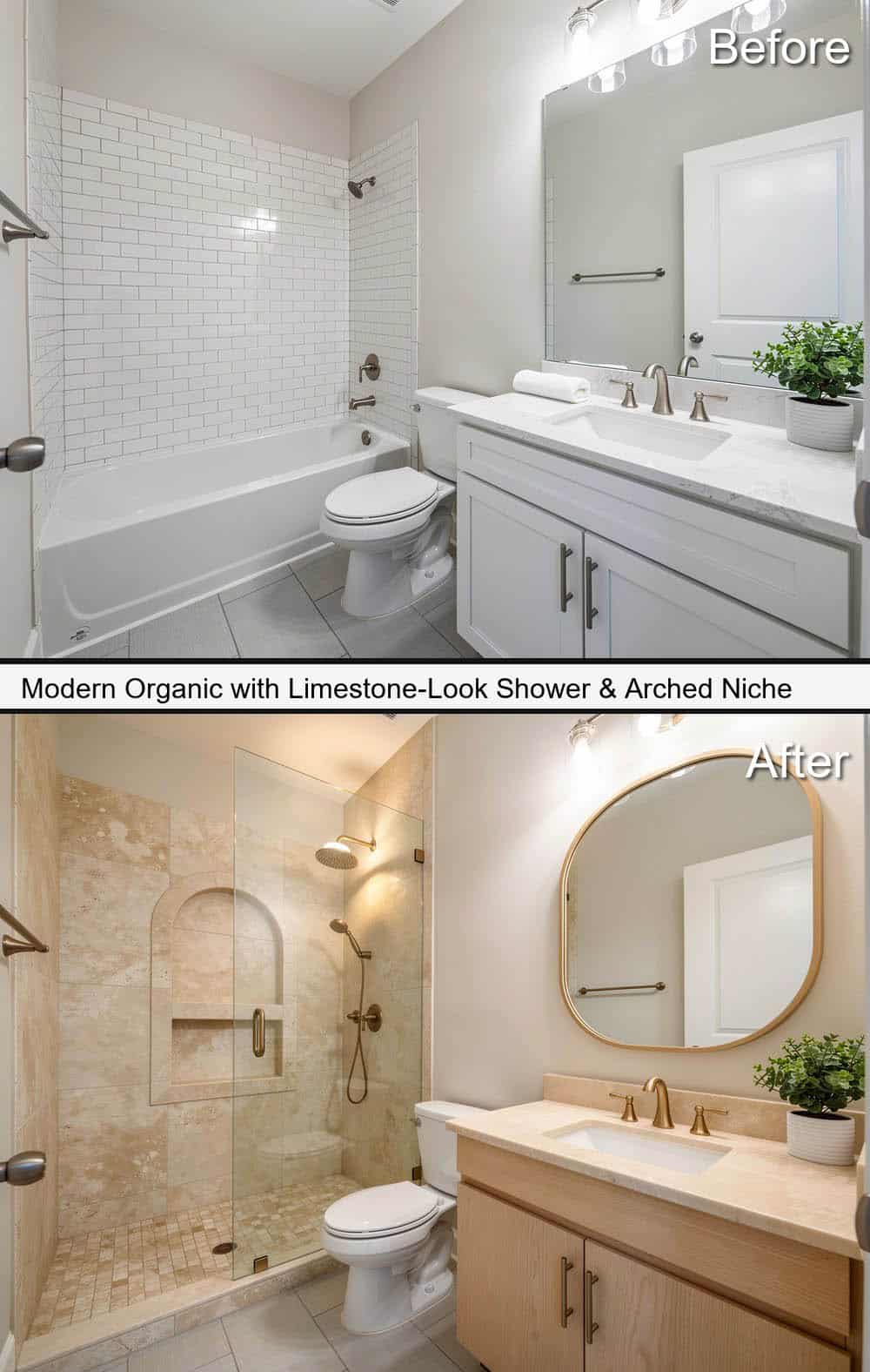 Modern Organic with Limestone-Look Shower & Arched Niche