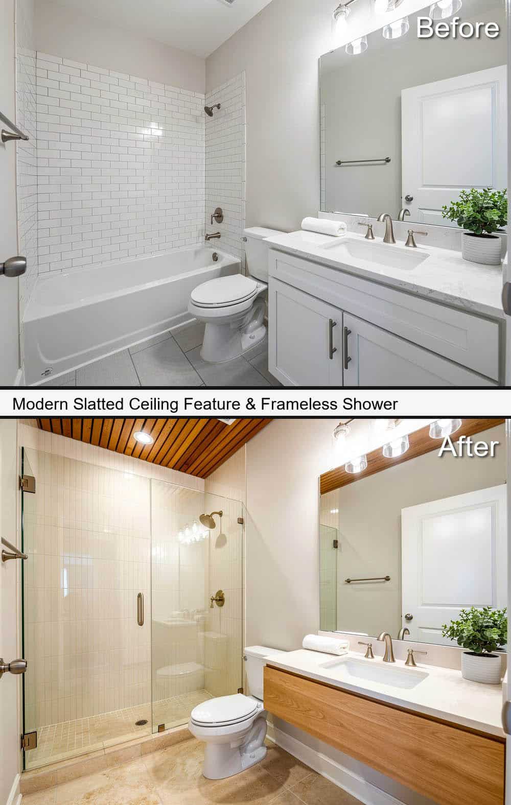 Modern Slatted Ceiling Feature & Frameless Shower&nbsp;