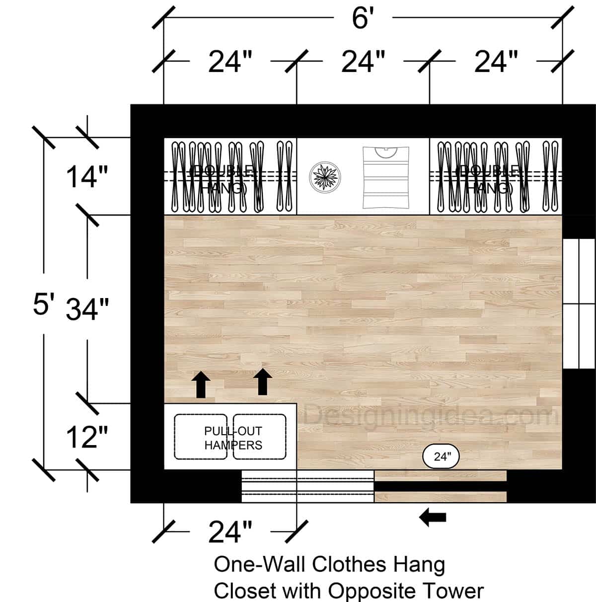 One-Wall Clothes Hang Closet with Opposite Tower
