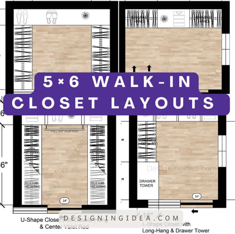 5×6 Walk-in Closet Layouts: U-Shape, L-Shape & One-Wall Plans Compared