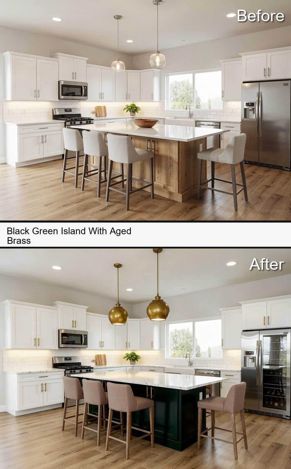 Black Green Island With Aged Brass&nbsp;Pendant Lights