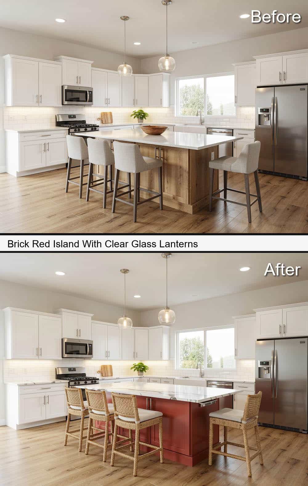 Brick Red Island With Clear Glass Lanterns&nbsp;