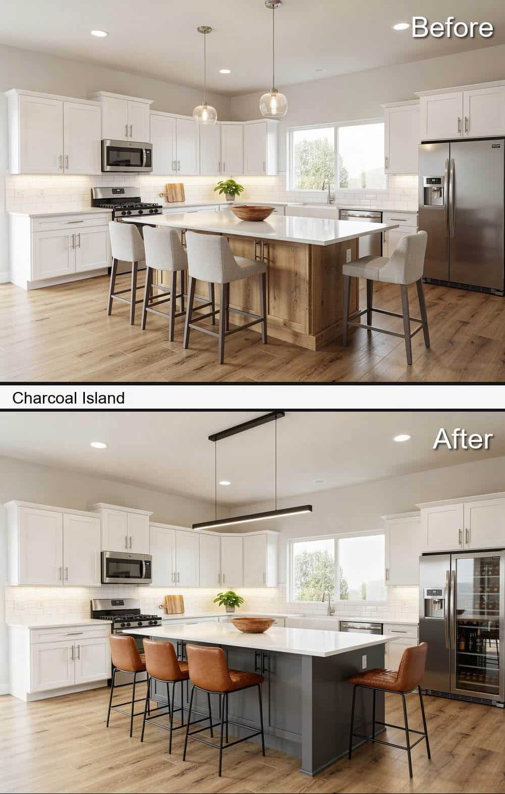 Charcoal Island With Linear Light Fixture