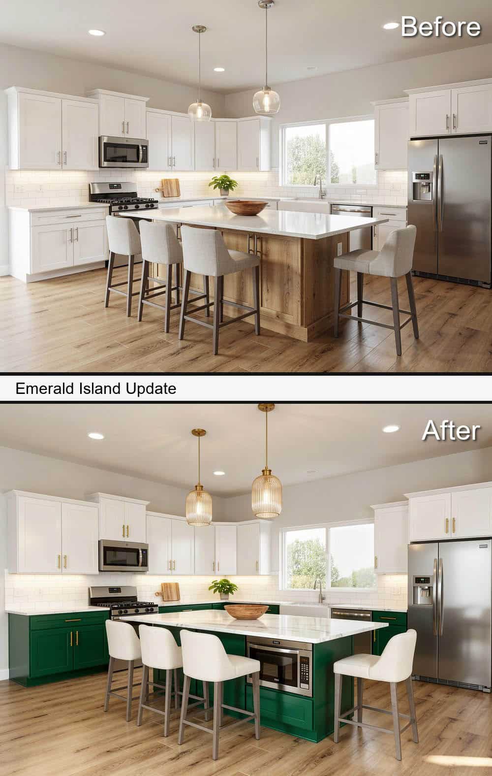 Emerald green island with ribbed pendants