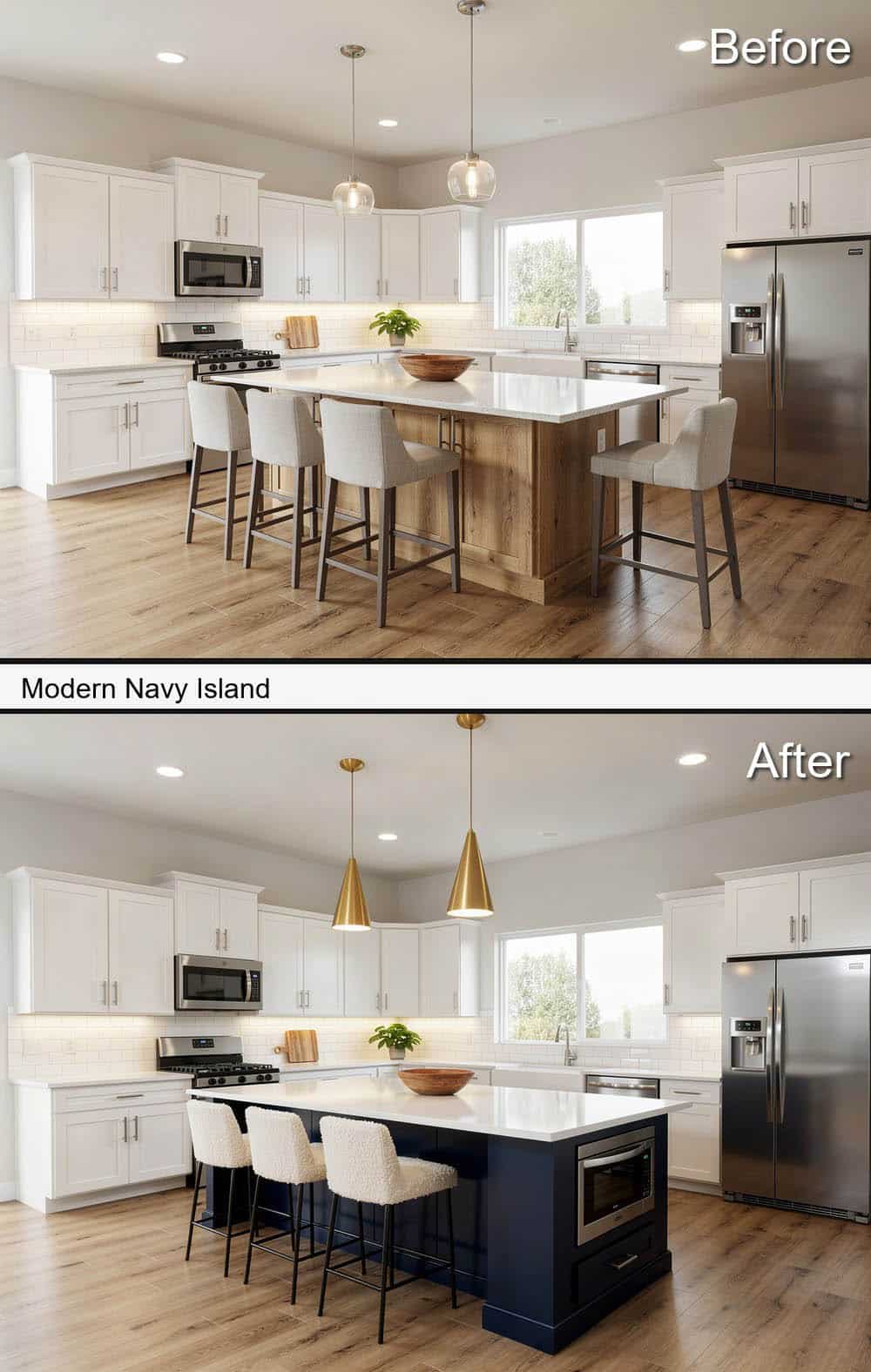 Modern Navy Island, White Quartz and Brass Pendants