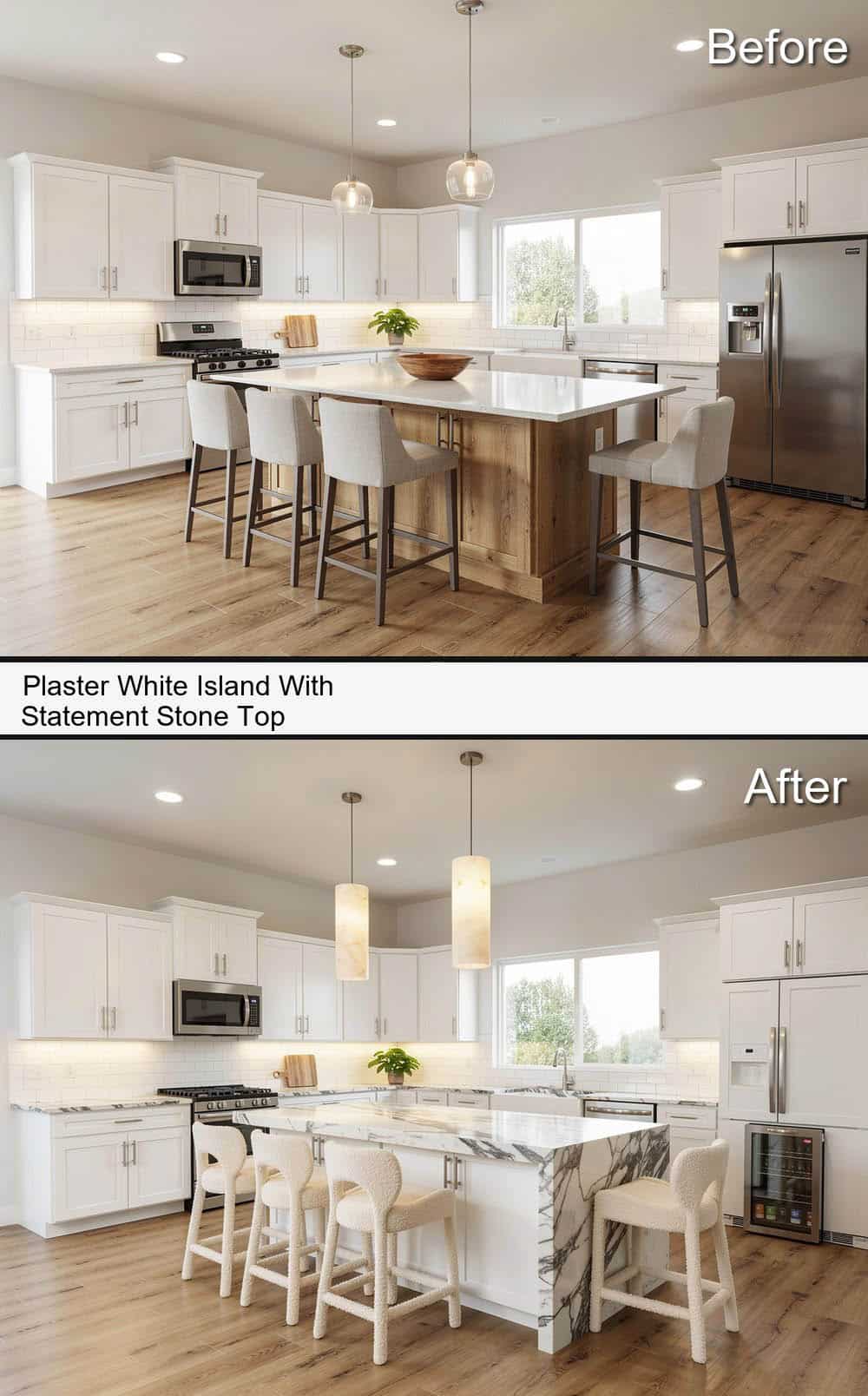 Plaster White Island With Statement Stone Top&nbsp;