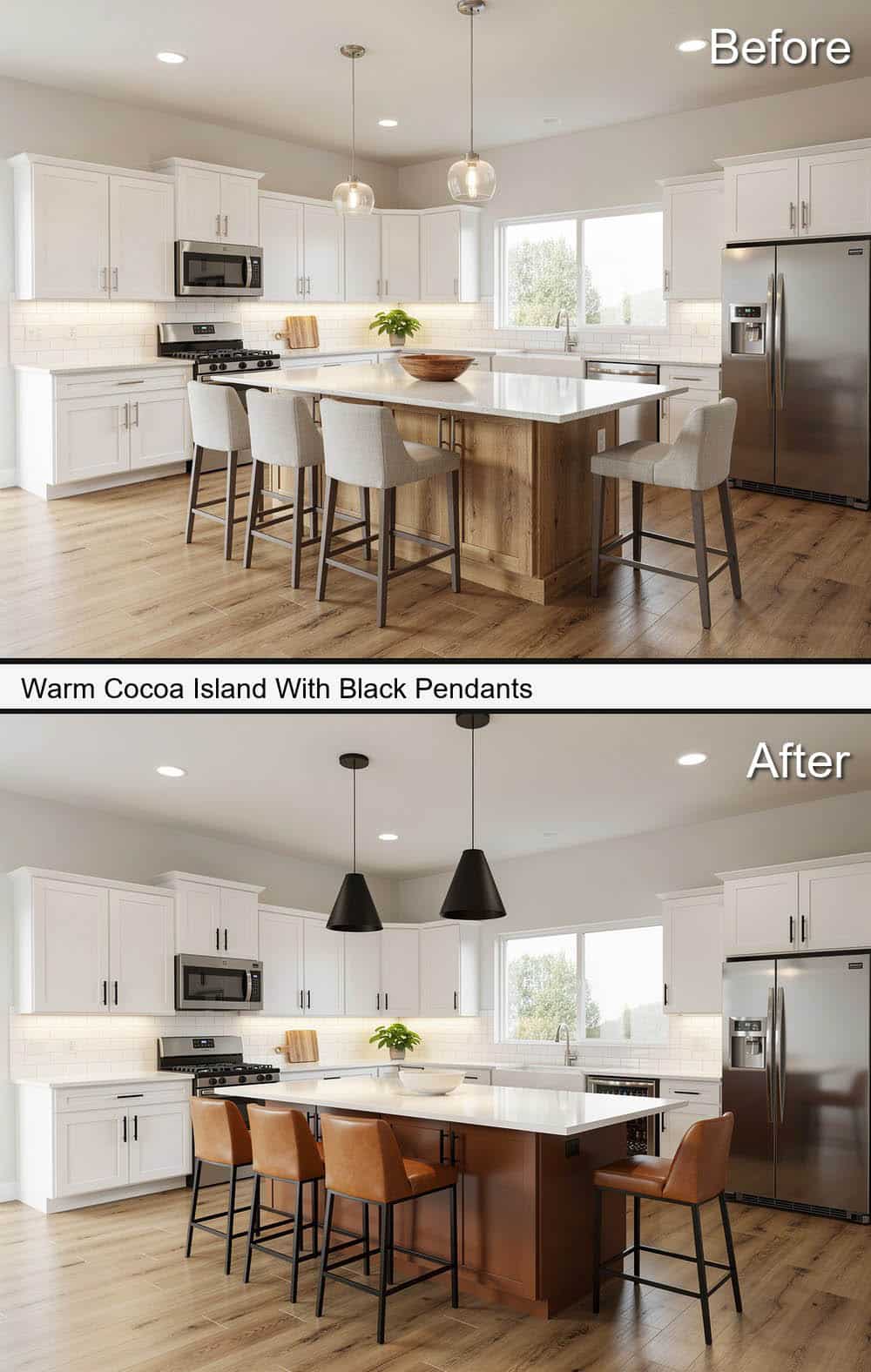 Warm Cocoa Island With Black Pendants