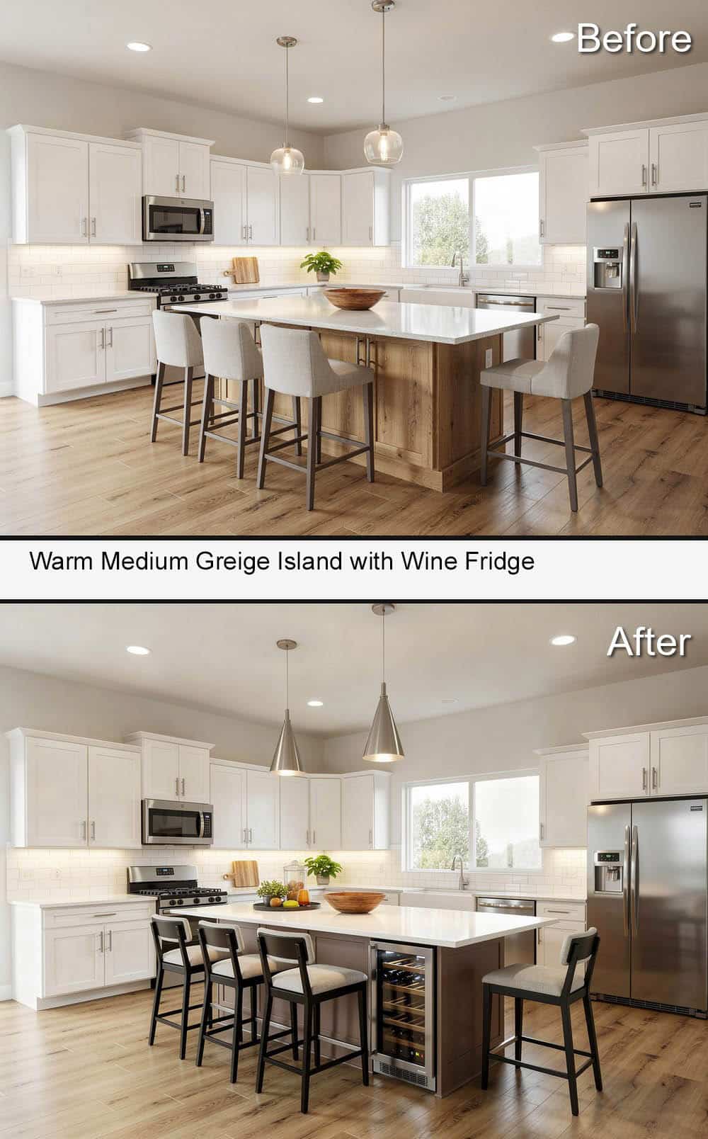 Warm Medium Greige Island With Wine Fridge