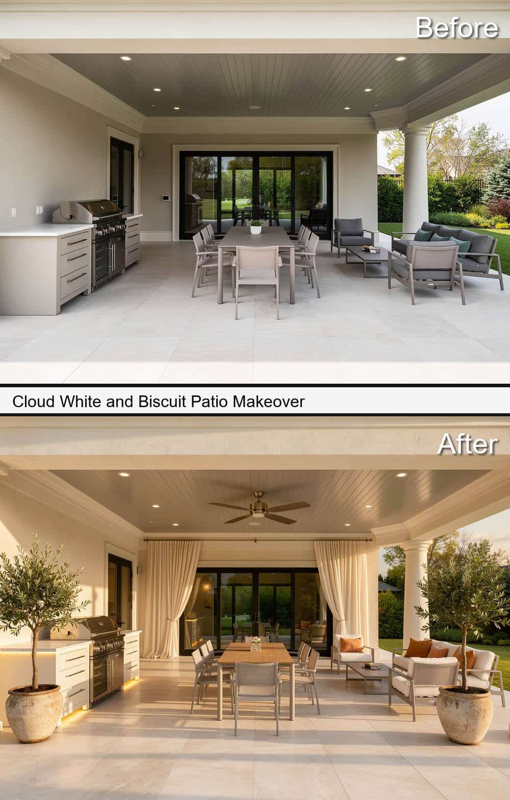Cloud White and Biscuit Color Patio Makeover