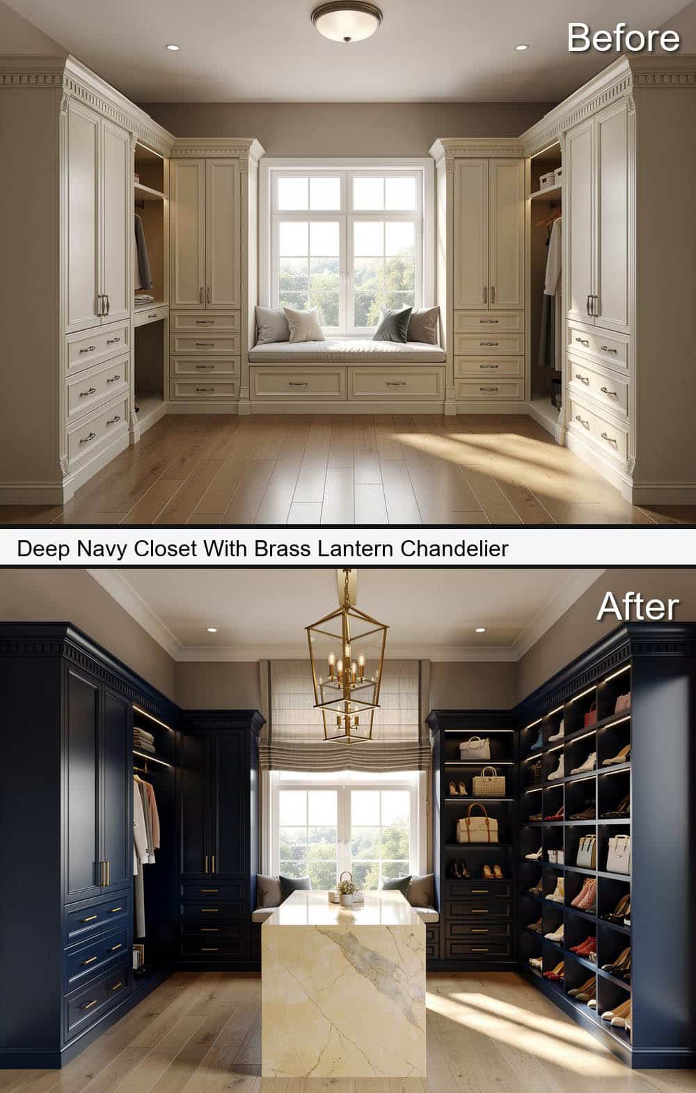 Smoky Sage Closet With Crystal Drum Chandelier