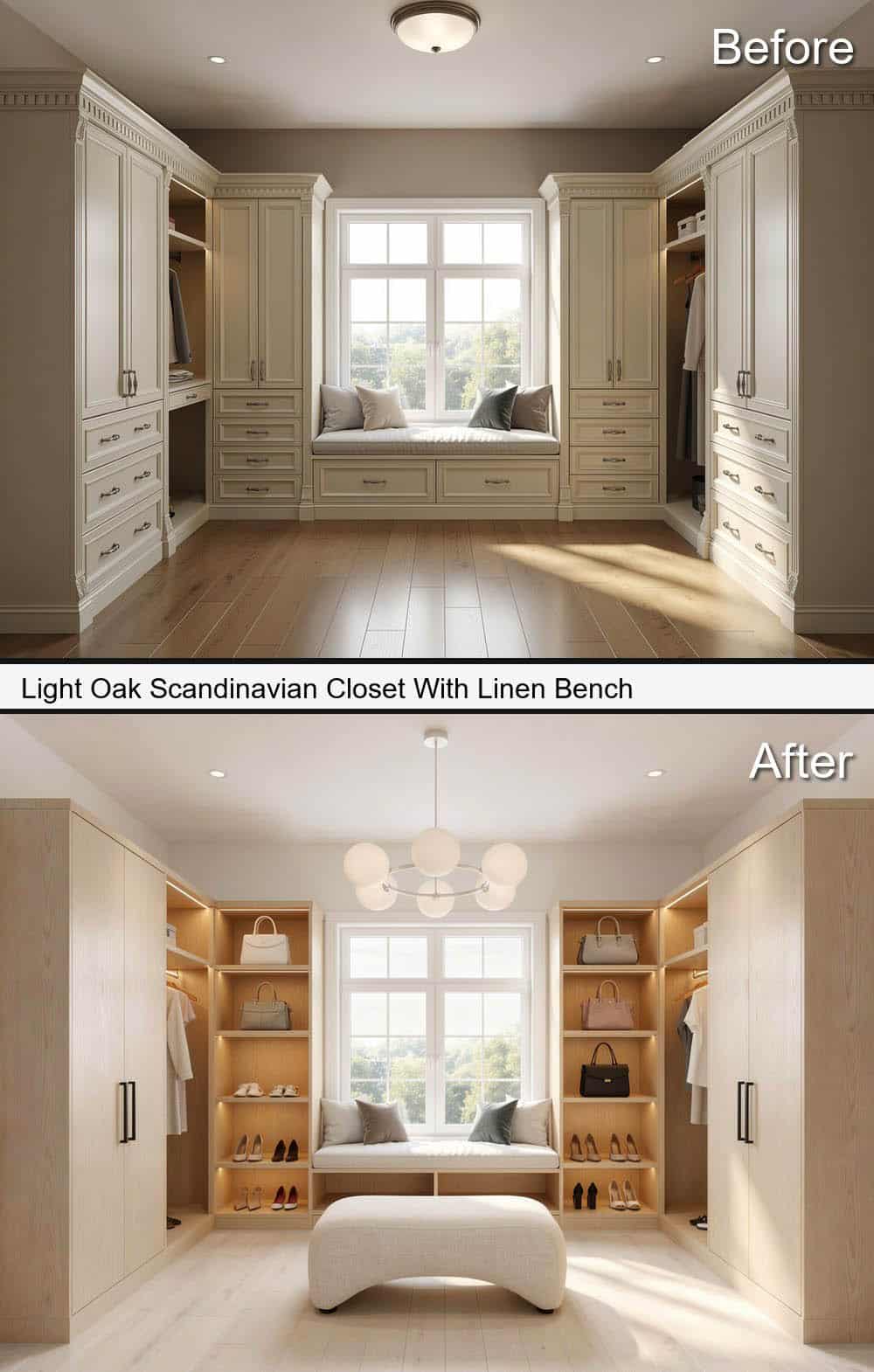 Light Oak Scandinavian Closet With Linen Bench