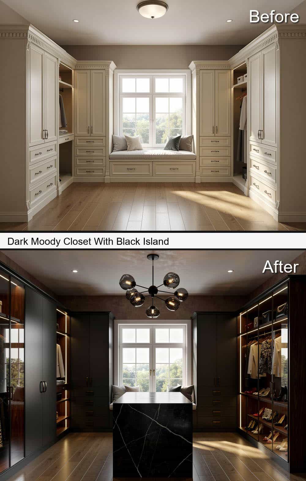 Dark Moody Closet With Black Island