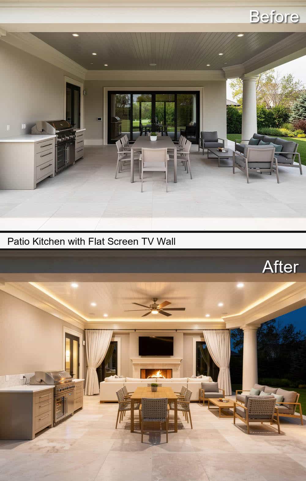 Patio Kitchen with Flat Screen TV Wall