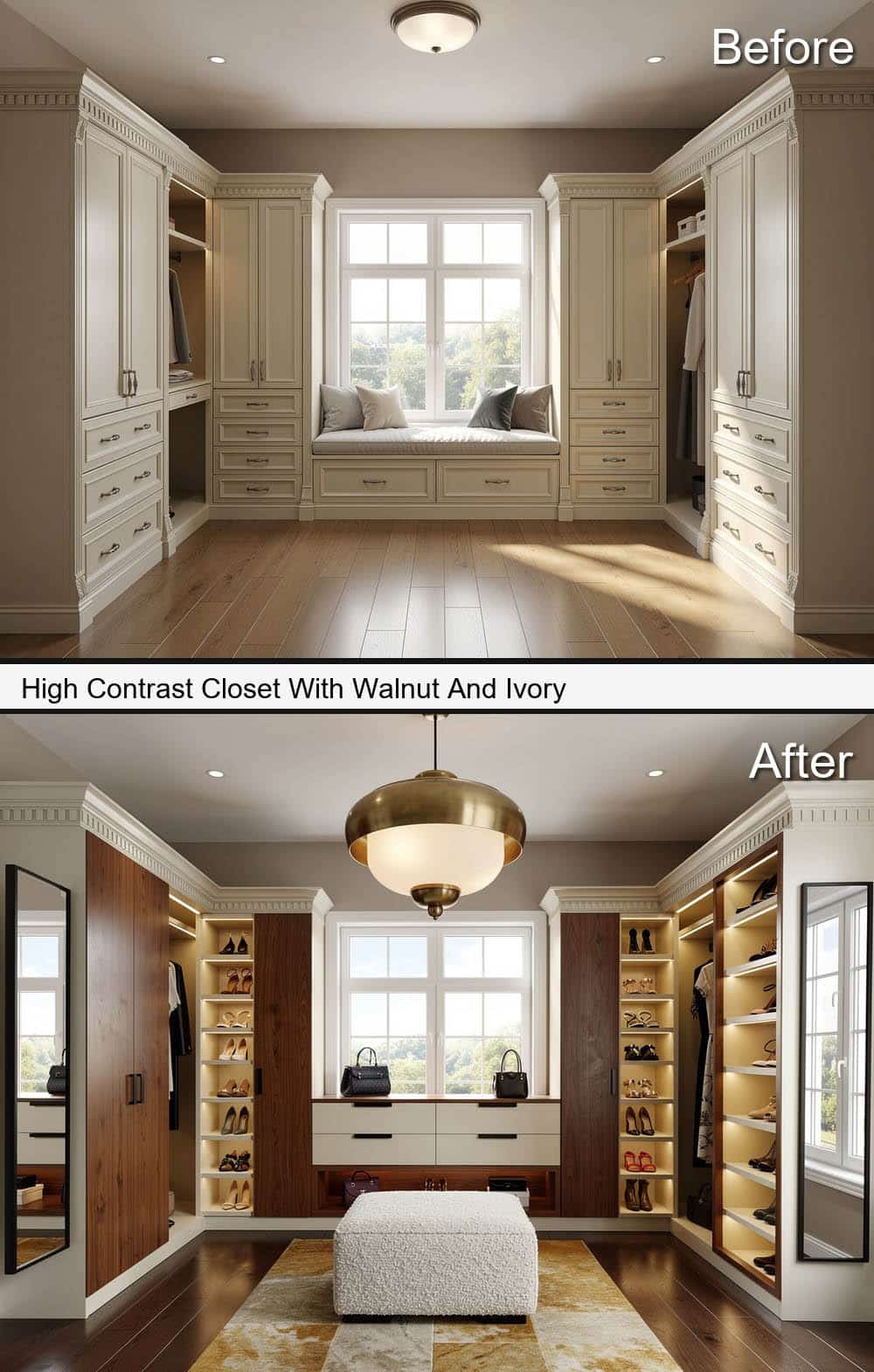 High Contrast Closet With Walnut And Ivory
