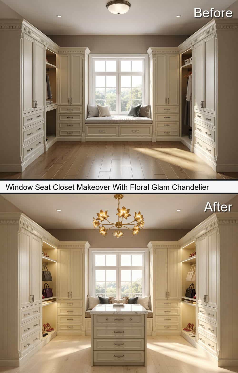 Window Seat Closet Makeover With Floral Glam Chandelier