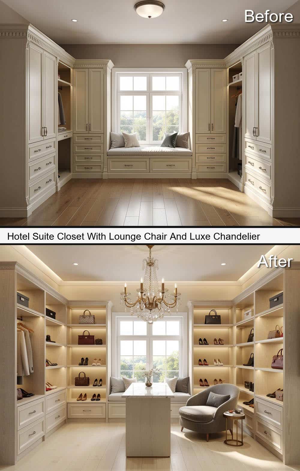 Hotel Suite Closet With Lounge Chair And Luxe Chandelier