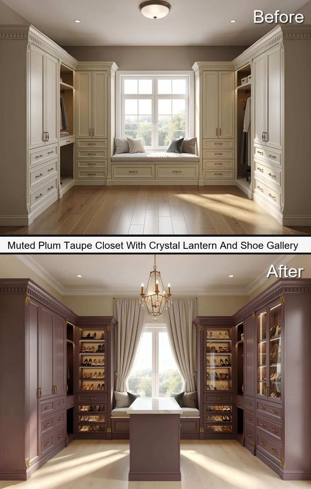 Muted Plum Taupe Closet With Crystal Lantern And Shoe Gallery