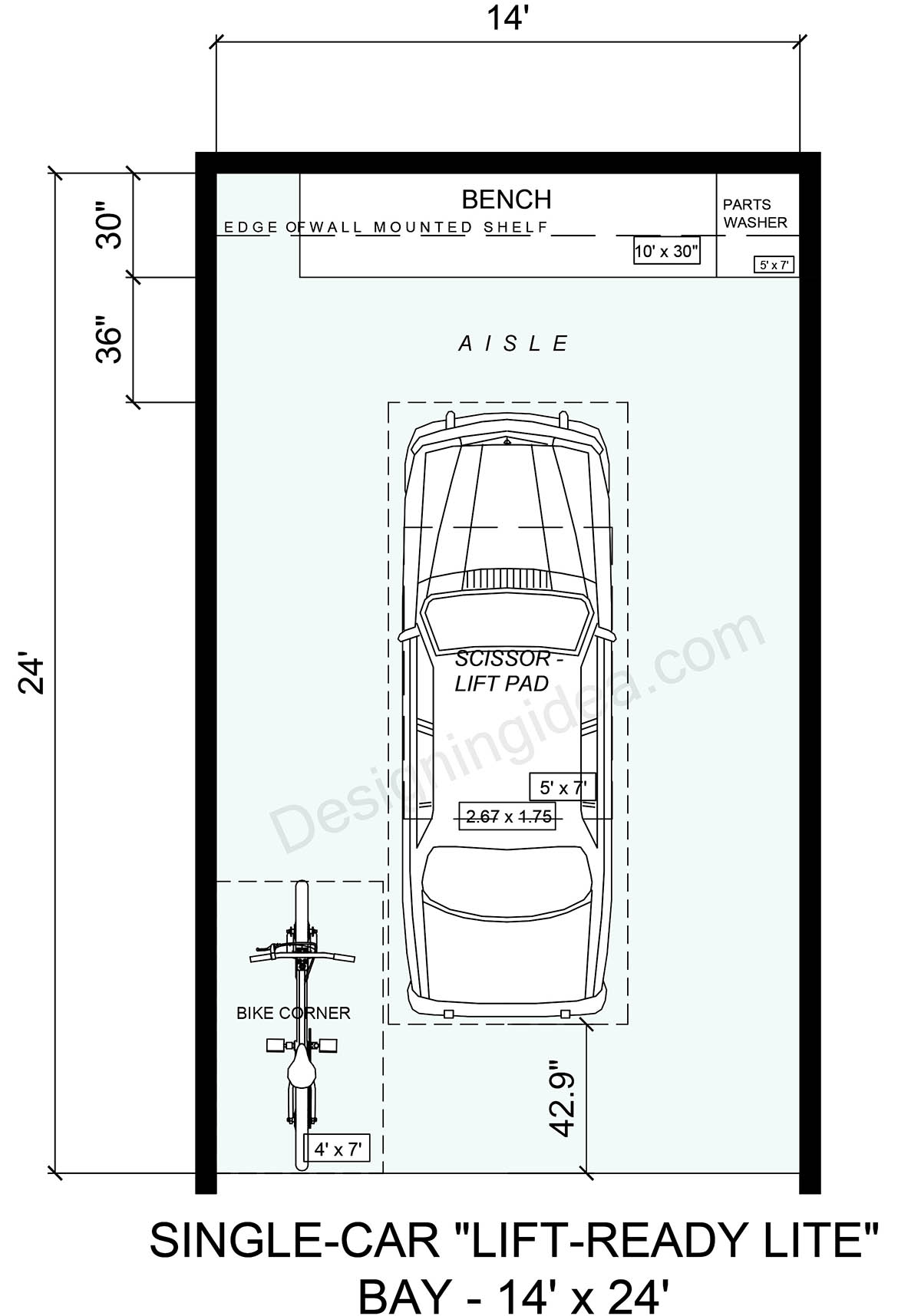 14x24 Single-Car Lift-Ready Lite Garage Floor Plan&nbsp;