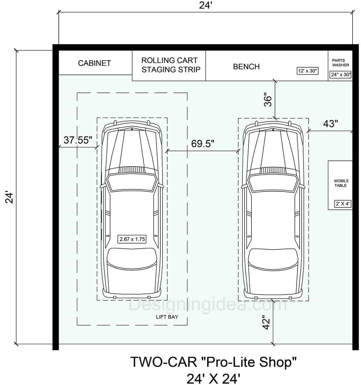 24x24 Two-Car Pro-Lite Garage Workshop Layout
