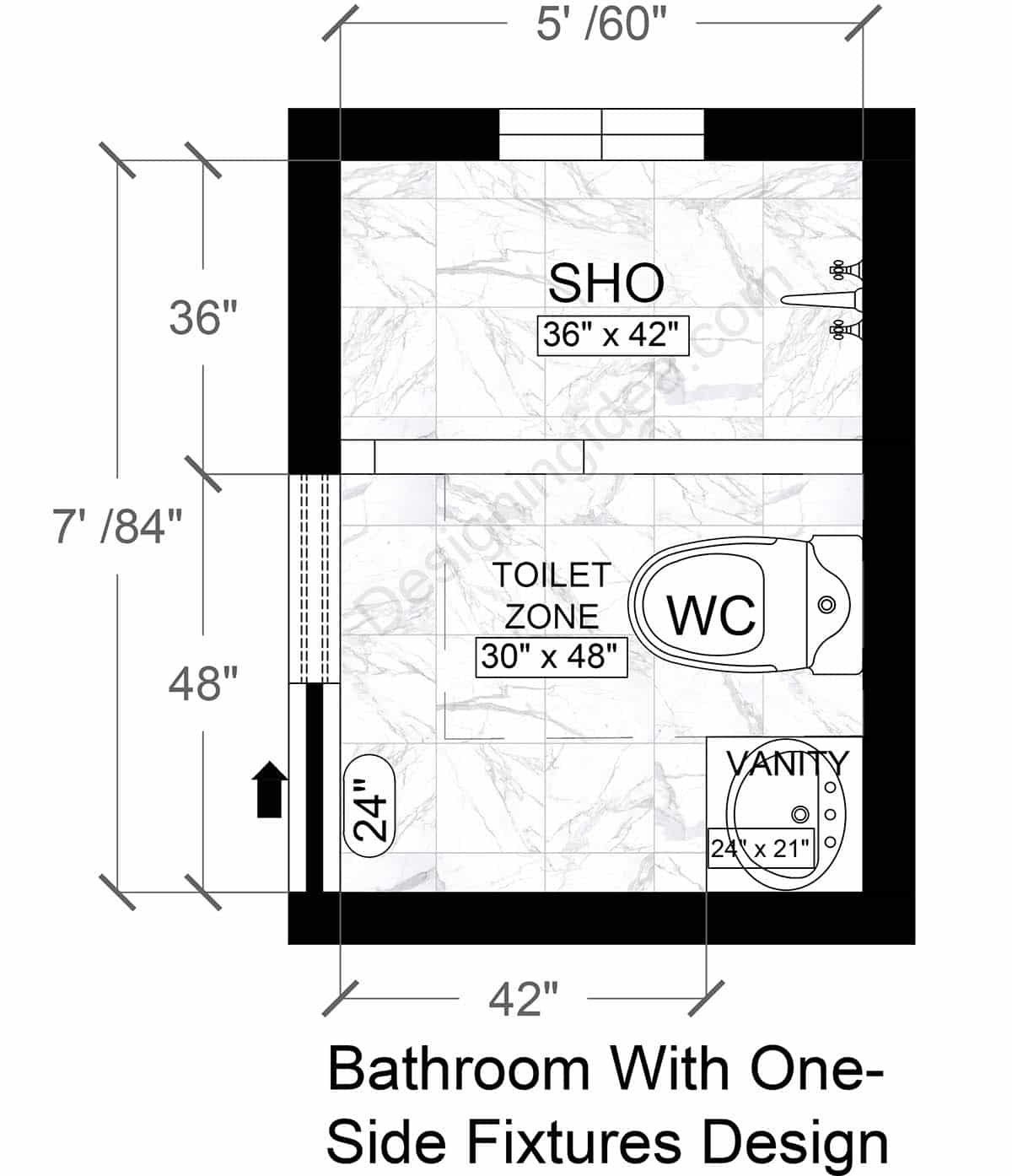 Bathroom With Fixtures on One-Side Layout