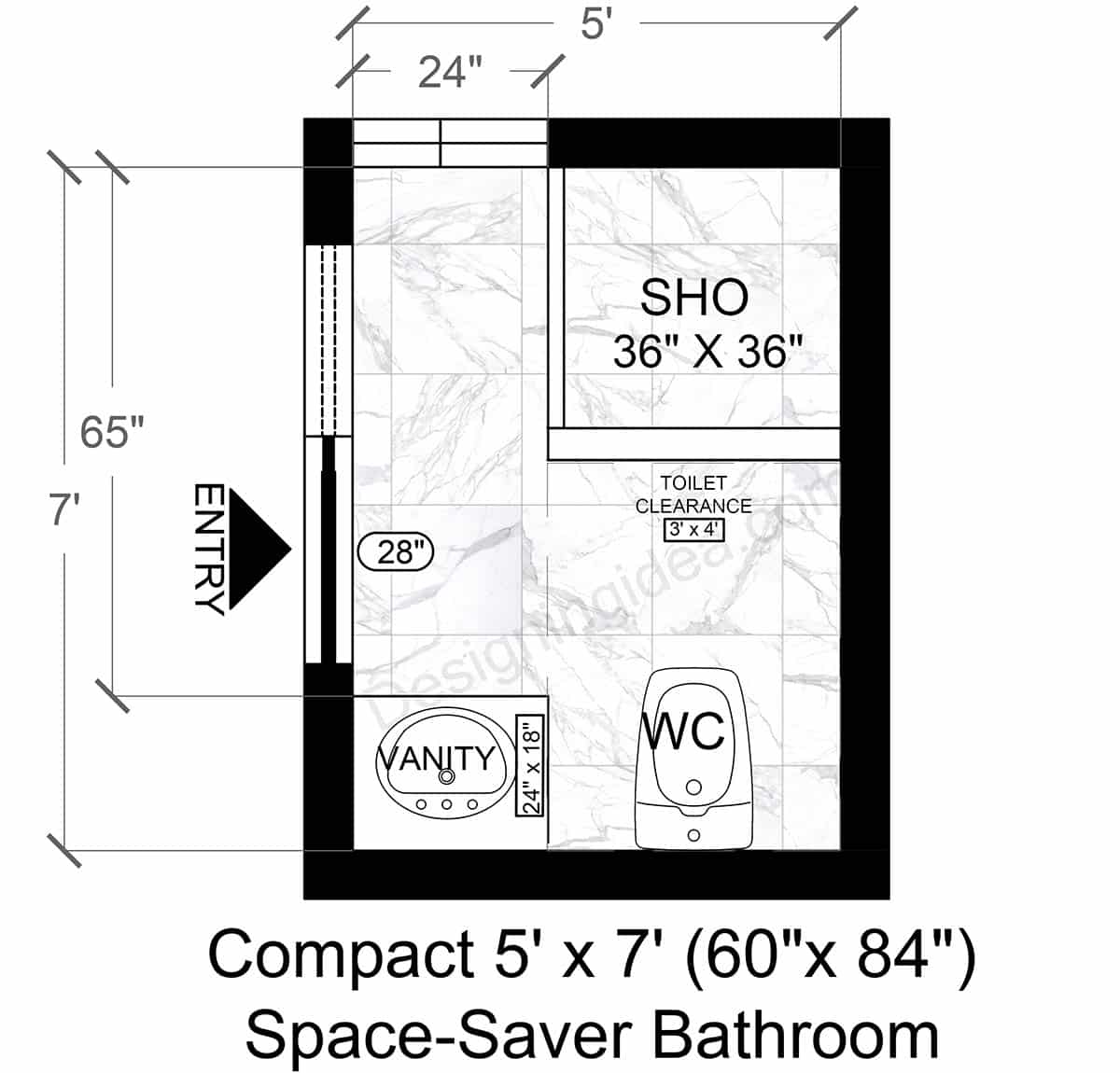 5'×7' Compact Space-Saver Bathroom Layouts