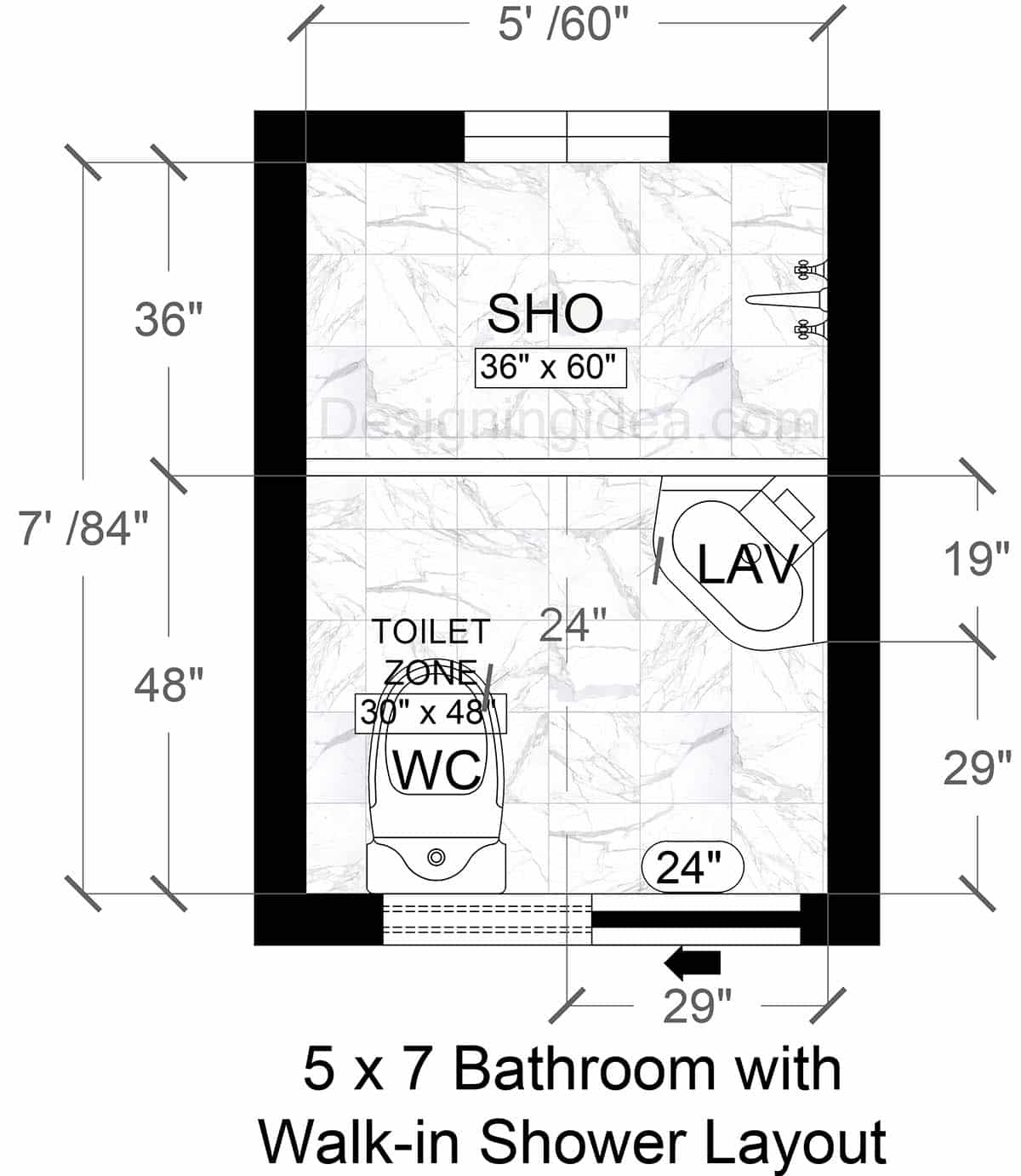 Straight-Shot Bathroom Layout with Full-Width Back Shower&nbsp;