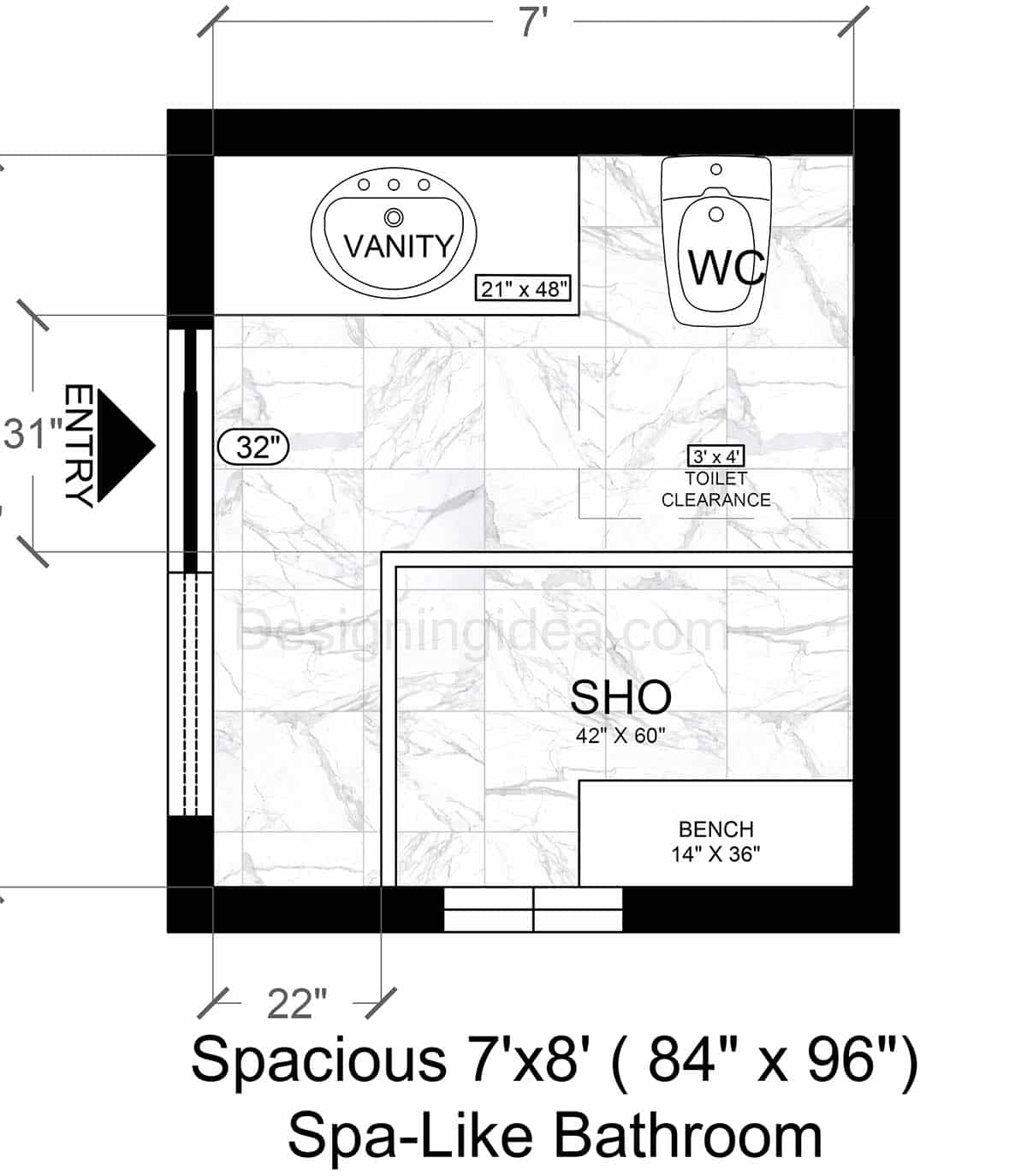 7'×8' Spacious Spa-Lite Bathroom Design