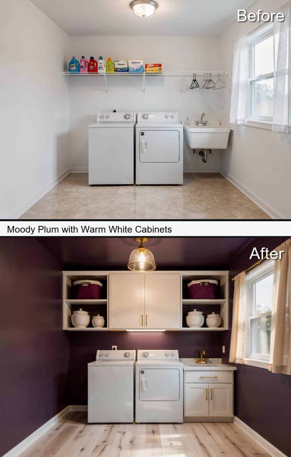 Moody Plum with Warm White Cabinets
