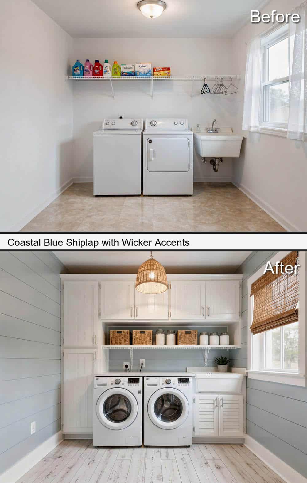 Coastal Blue Shiplap with Wicker Accents