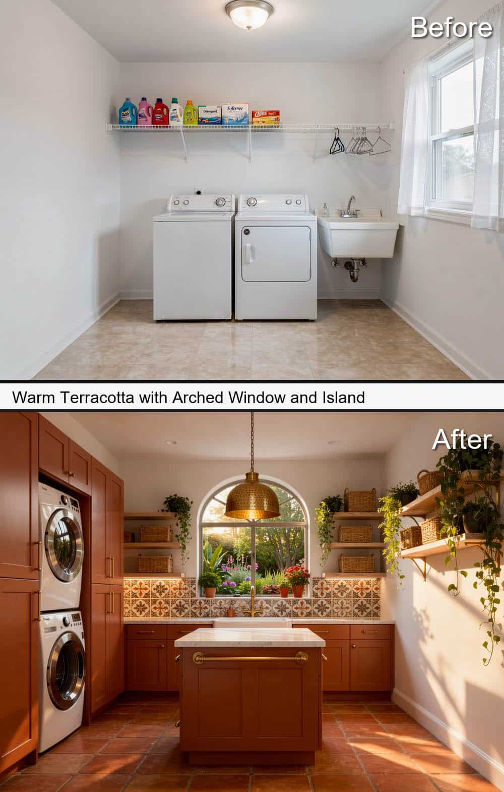 Warm Terracotta with Arched Window and Island