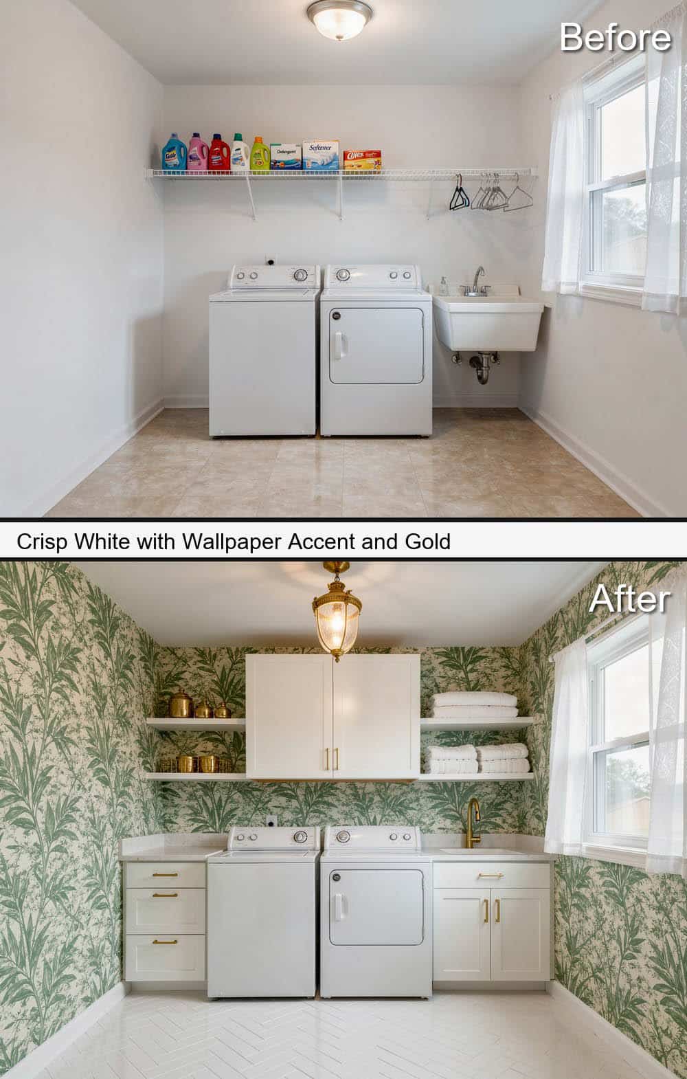 Crisp White with Wallpaper Accent and Gold