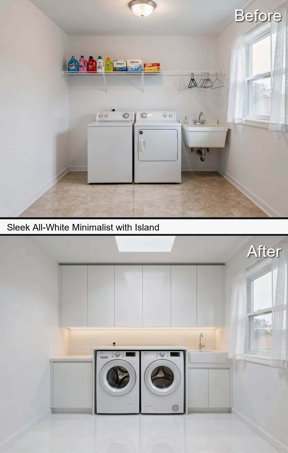 Sleek All-White Minimalist with Island