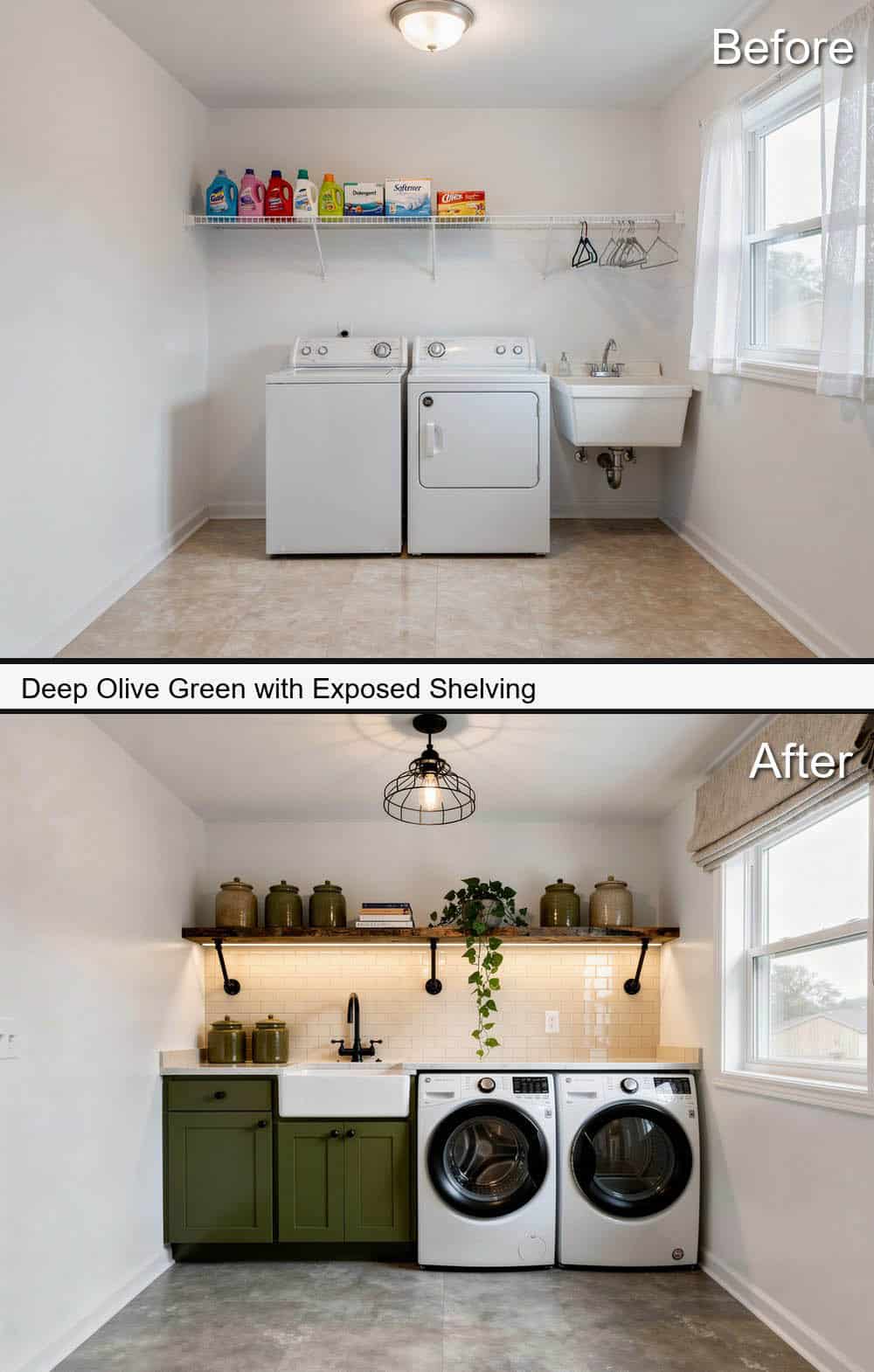 Deep Olive Green with Exposed Shelving