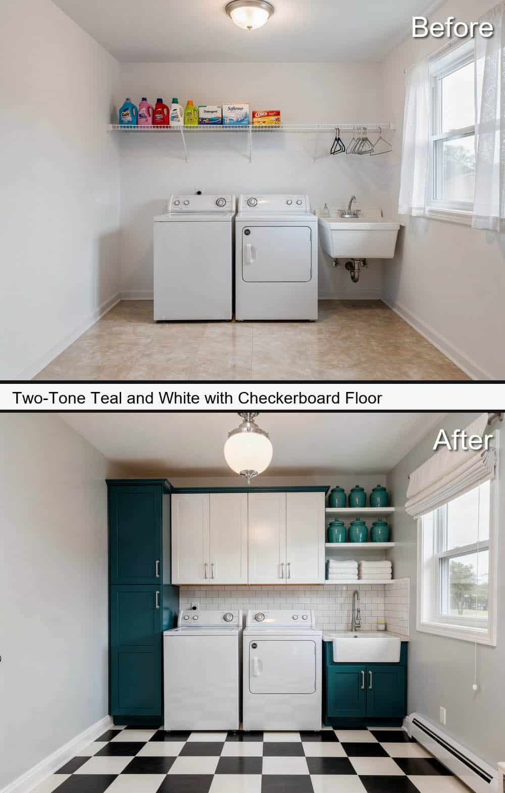 Two-Tone Teal and White with Checkerboard Floor